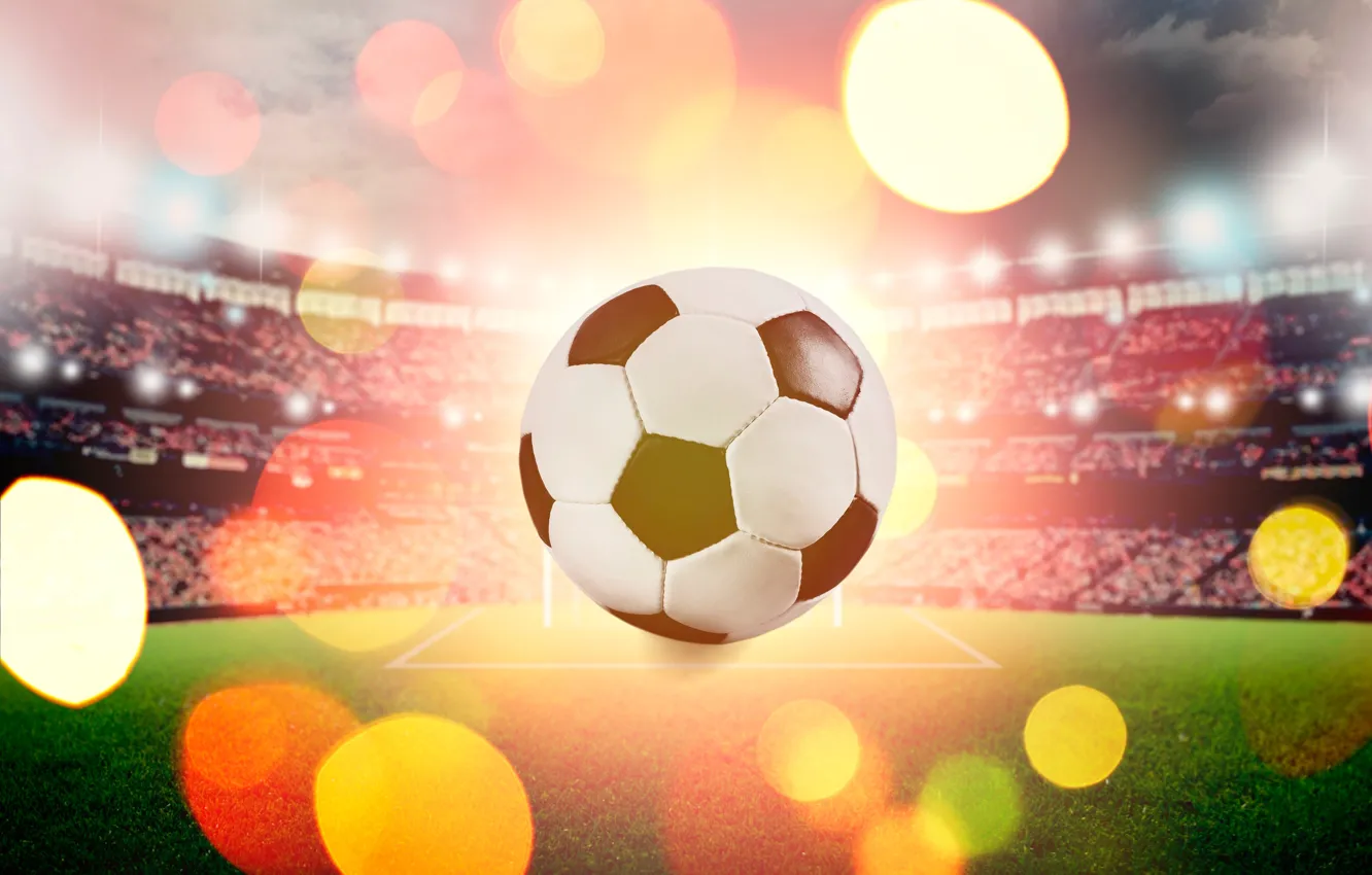 Photo wallpaper field, lights, glare, background, football, sport, the game, the ball