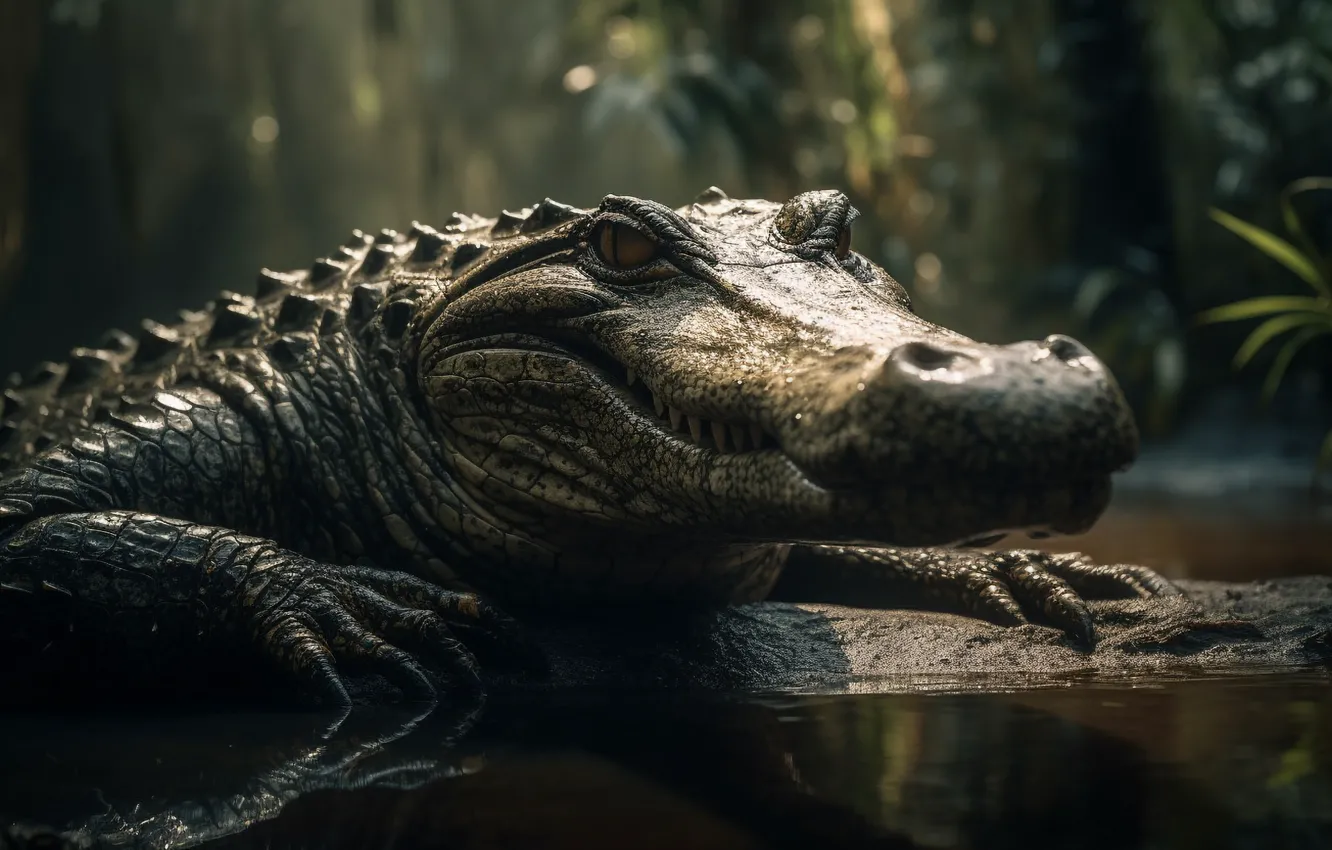 Photo wallpaper look, face, crocodile, AI art, neural network