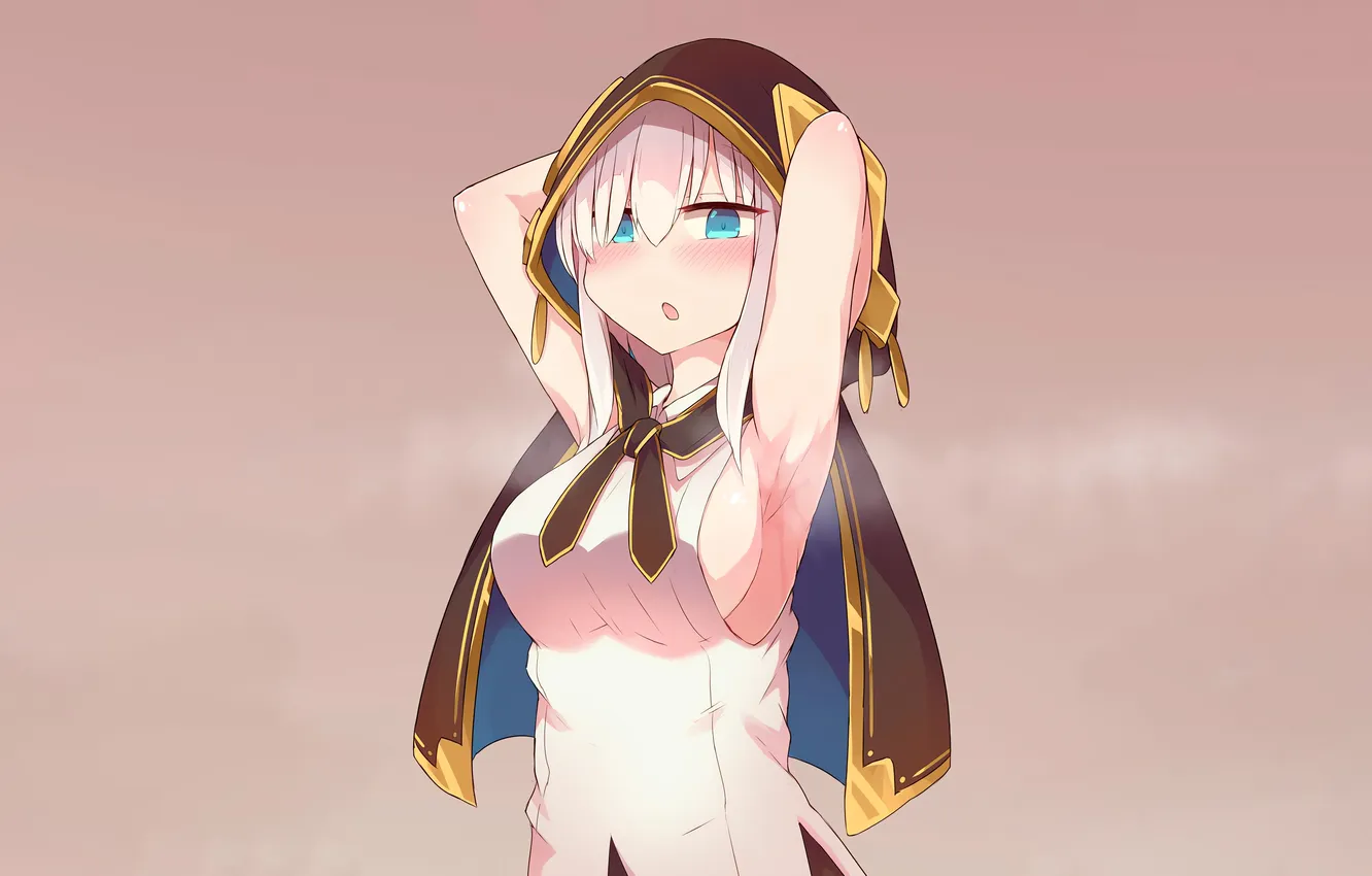 Photo wallpaper girl, cleavage, boobs, anime, blue eyes, beautiful, short hair, pretty