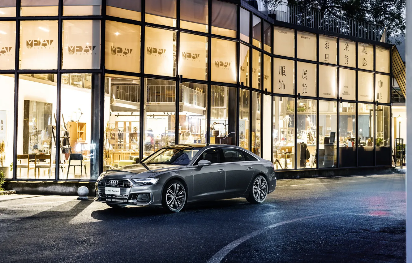 Photo wallpaper road, auto, Audi, building, A6L