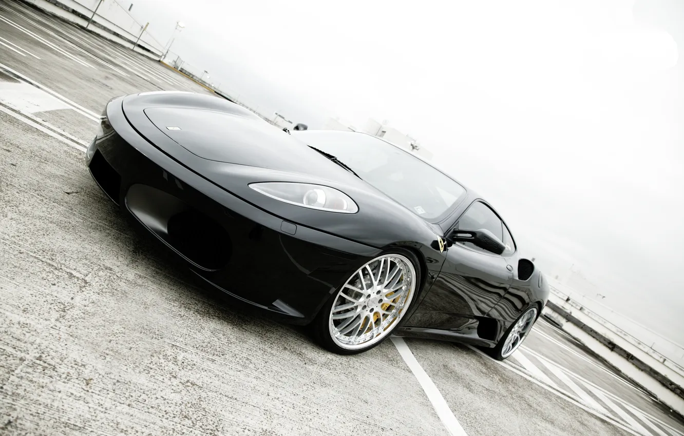 Photo wallpaper roof, the sky, reflection, black, the fence, Parking, F430, Ferrari