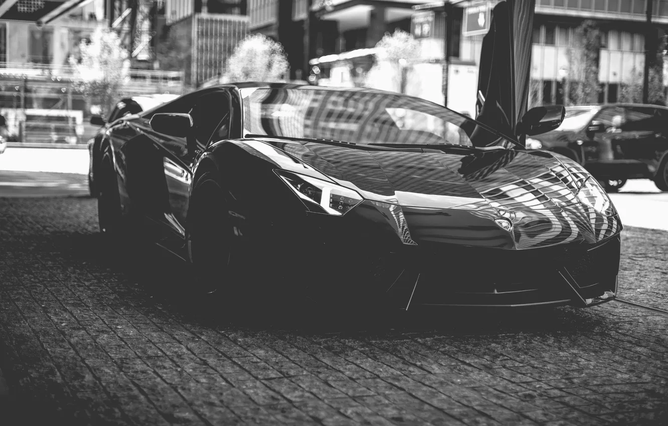 Photo wallpaper Lamborghini, black, Aventador, Vancouver, Supercar