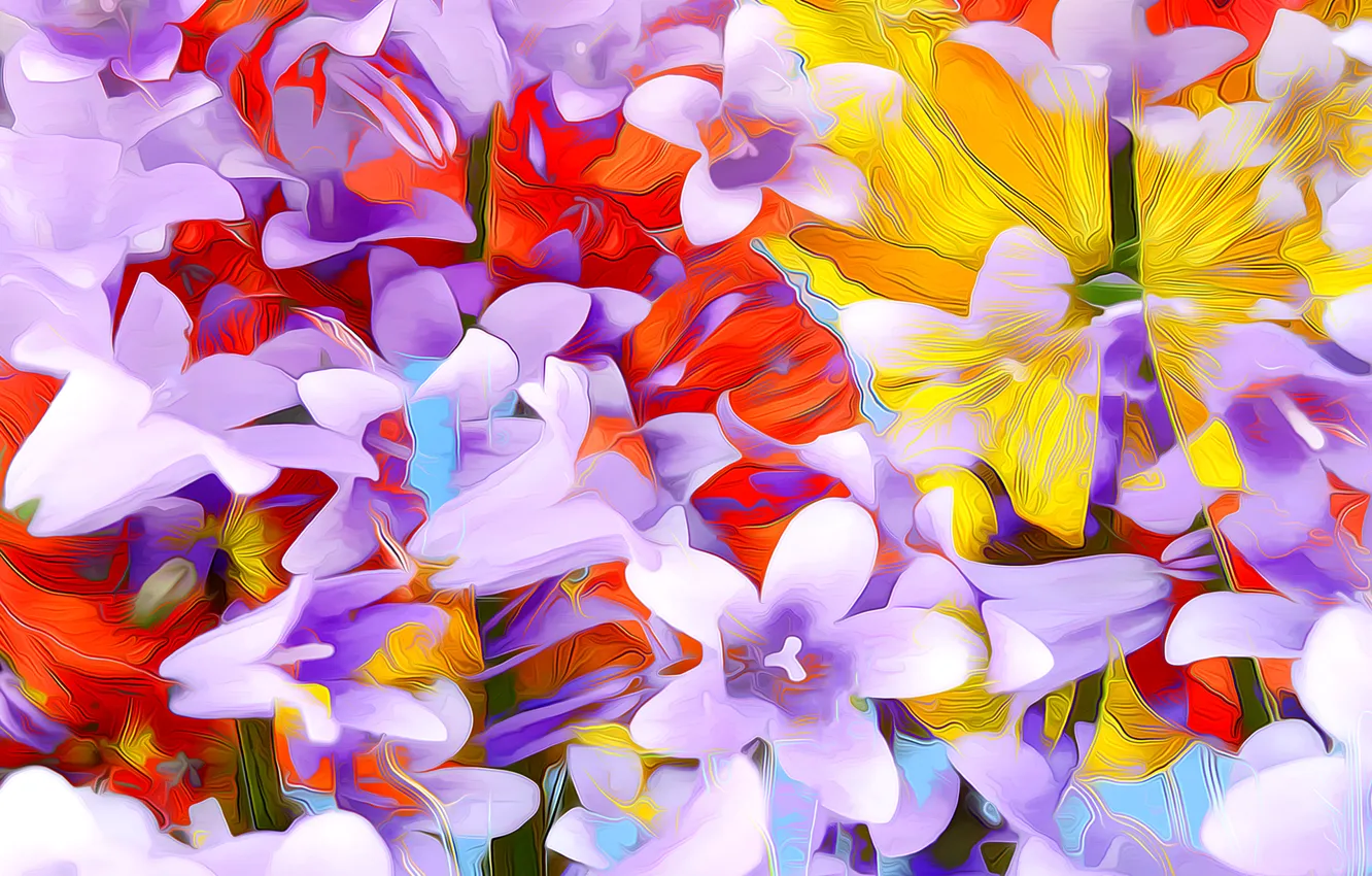 Photo wallpaper line, flowers, rendering, paint, petals