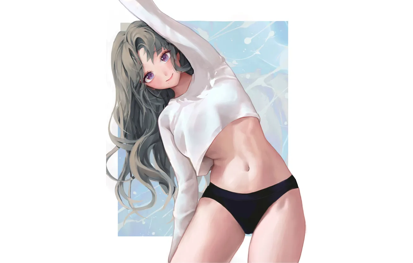 Photo wallpaper girl, sexy, panties, anime, babe, cute, tummy, shirt