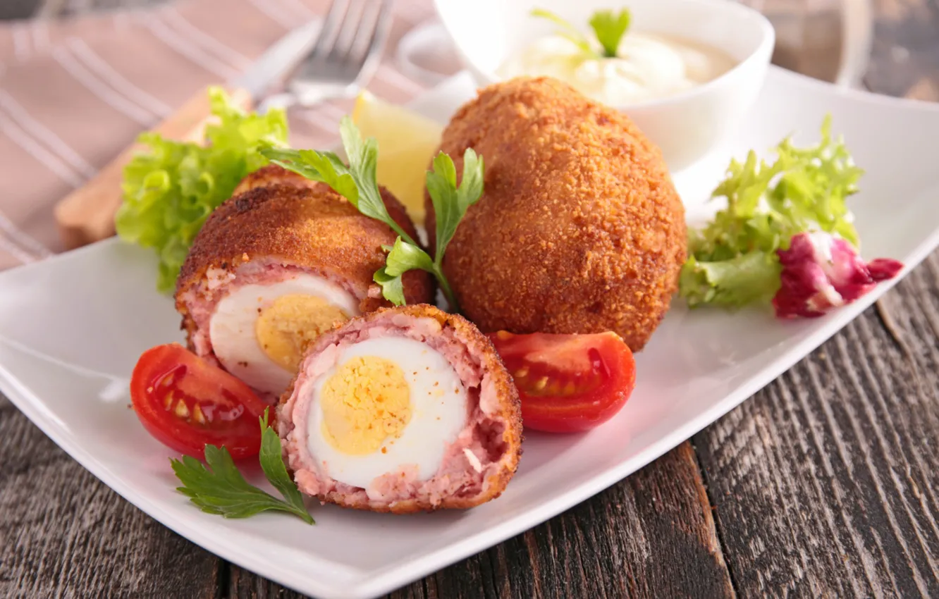 Photo wallpaper balls, eggs, tomatoes, meat