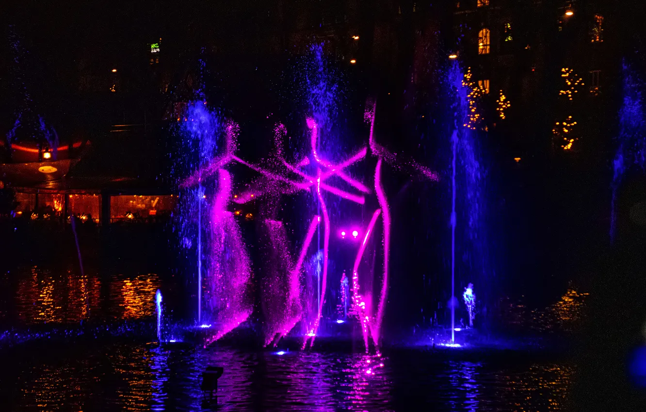 Photo wallpaper night, silhouette, backlight, fountain