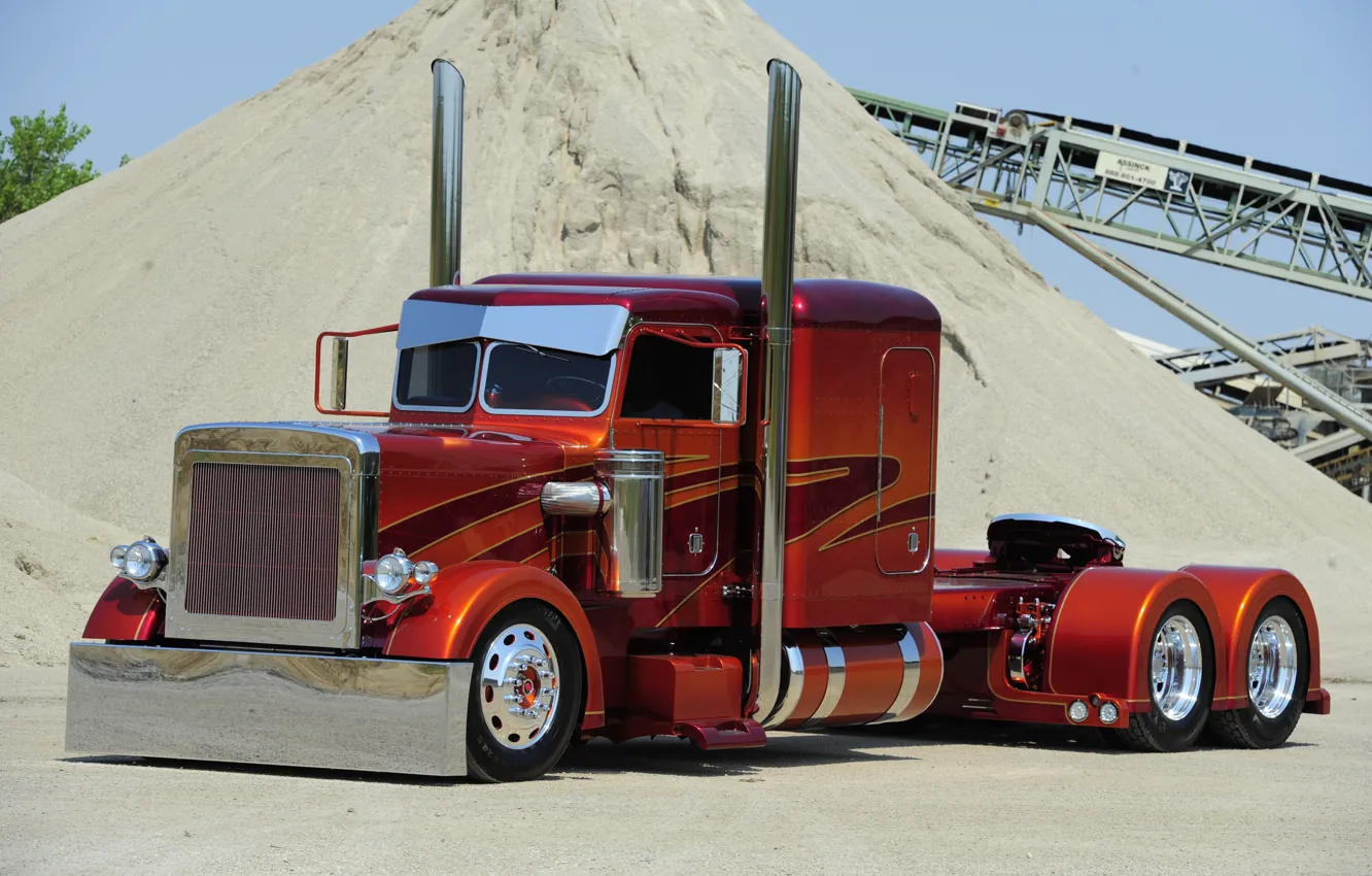 Photo wallpaper Orange, Truck, Peterbilt, Brown, Silver, Customize