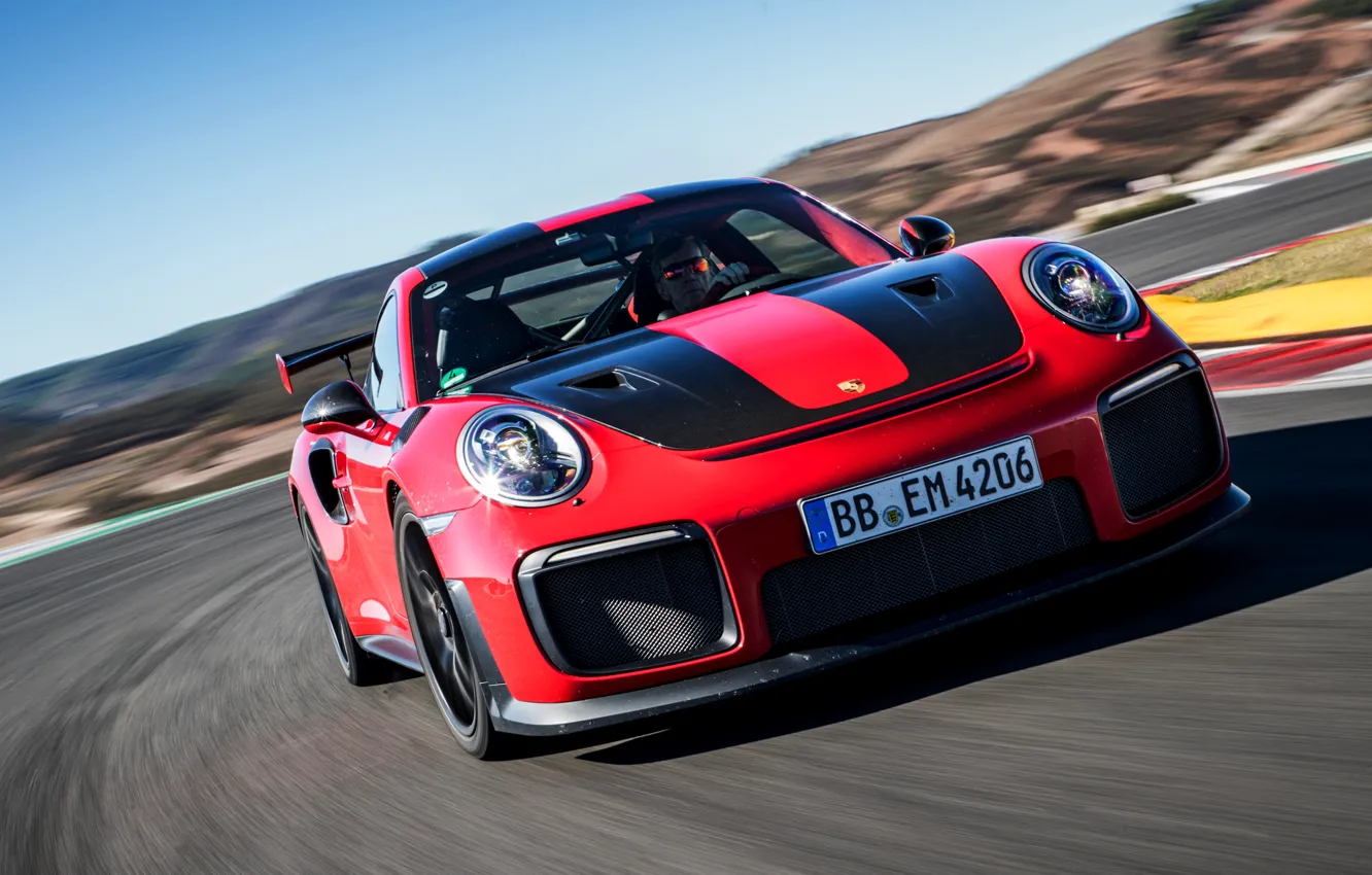 Photo wallpaper asphalt, movement, track, Porsche, red-black, 911 GT2 RS