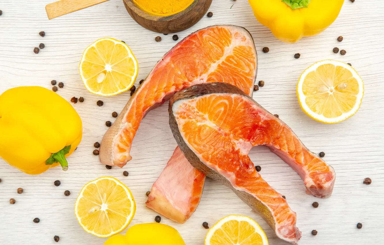 Photo wallpaper lemon, fish, red fish