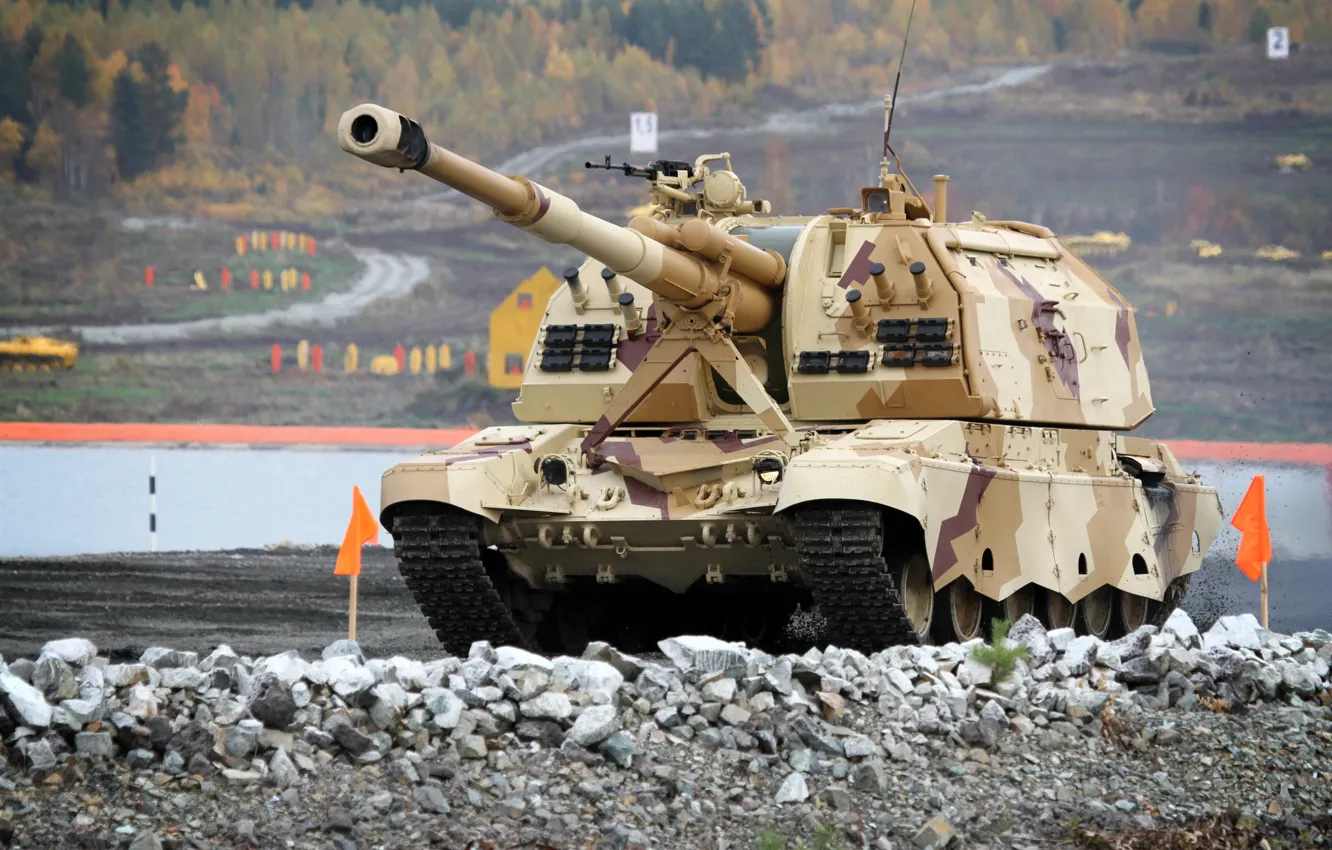 Photo wallpaper Russia, polygon, artillery, SAU, howitzer, Msta-S, UVZ, Arms EXPO 2013