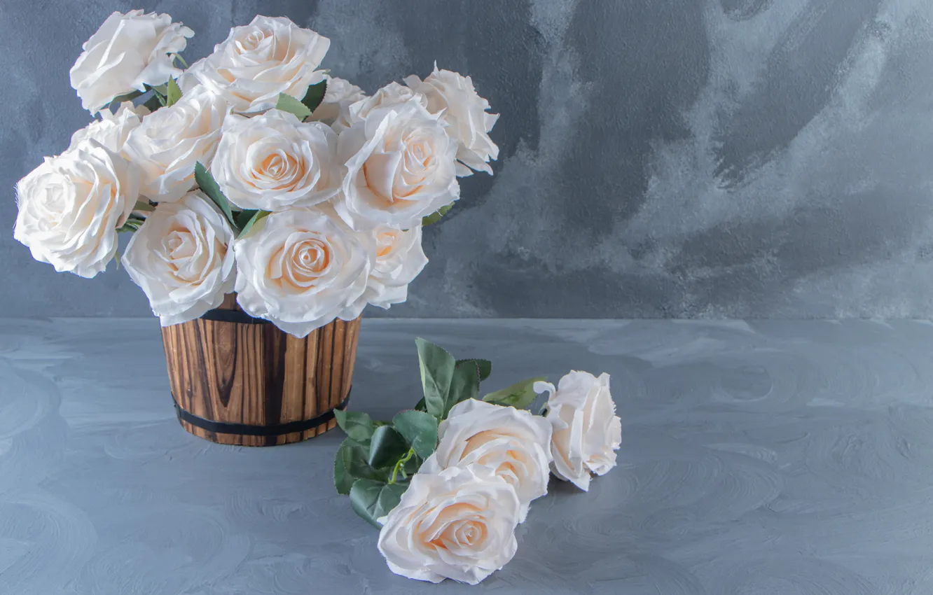 Photo wallpaper flowers, style, background, roses, bouquet, white, artificial