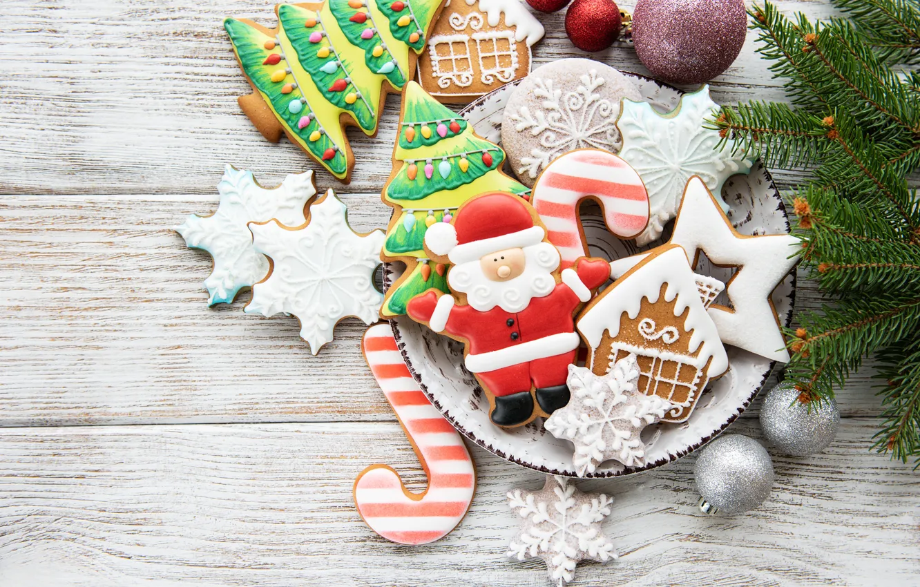 Photo wallpaper decoration, new year, Christmas, Christmas, wood, cookies, decoration, gingerbread