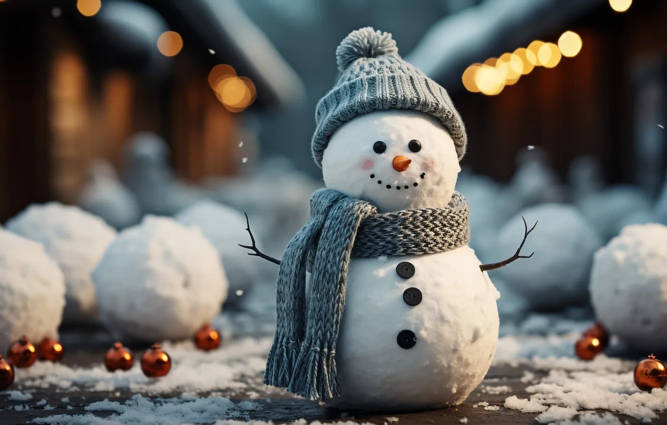 Photo wallpaper winter, snow, Christmas, New year, snowman, Christmas, winter, snow