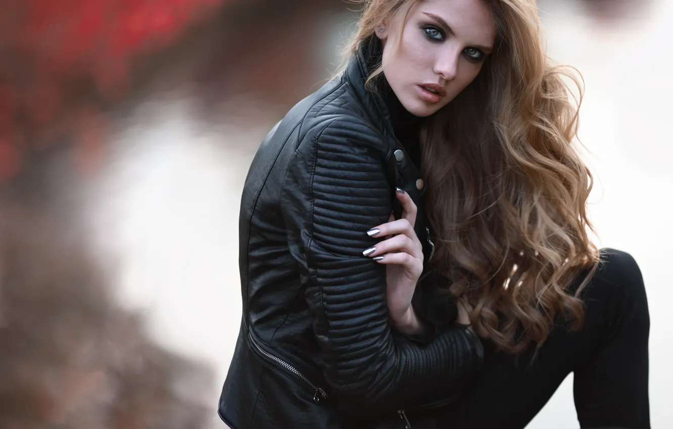 Photo wallpaper look, girl, pose, portrait, jacket, long hair, Anton Levchenko