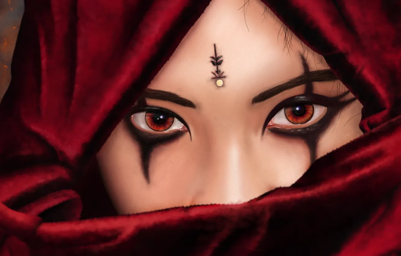 Photo wallpaper eyes, look, girl, face, sign, killer, assassin