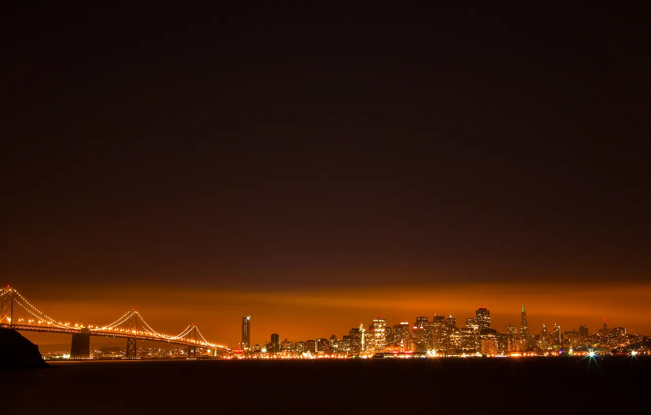 Photo wallpaper the sky, water, night, bridge, the city, lights, building, San Francisco