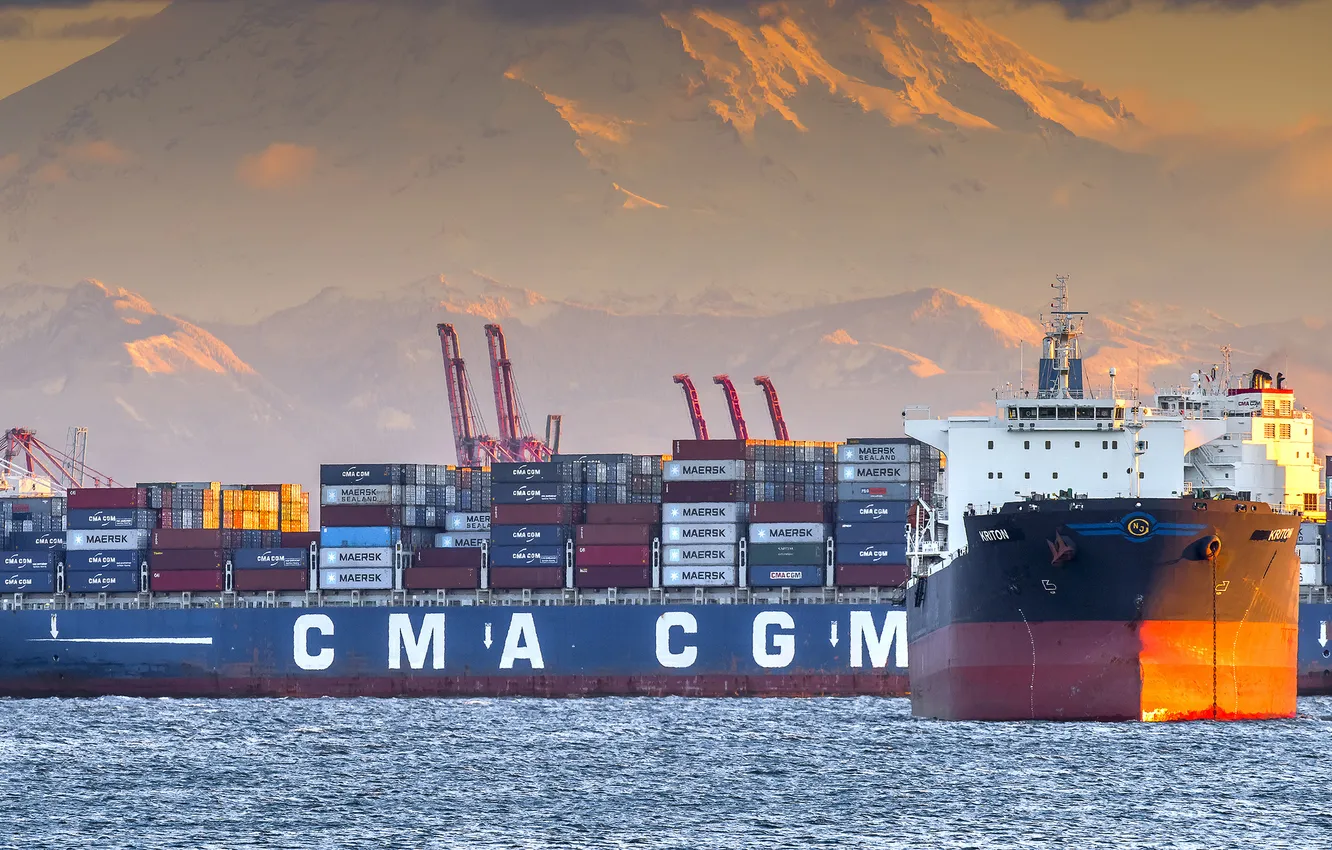 Photo wallpaper pacific ocean, usa, ship, harbor, seattle, container