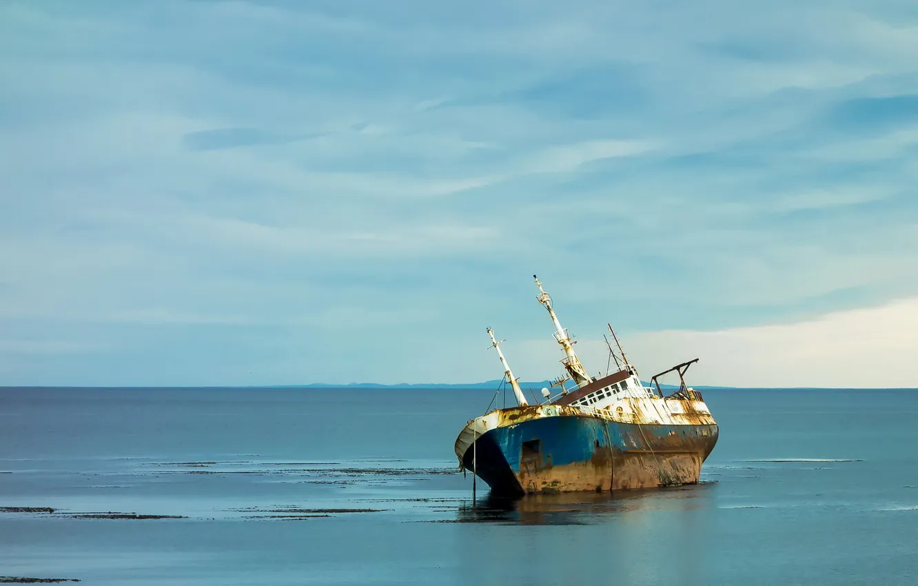 Photo wallpaper sea, landscape, ship