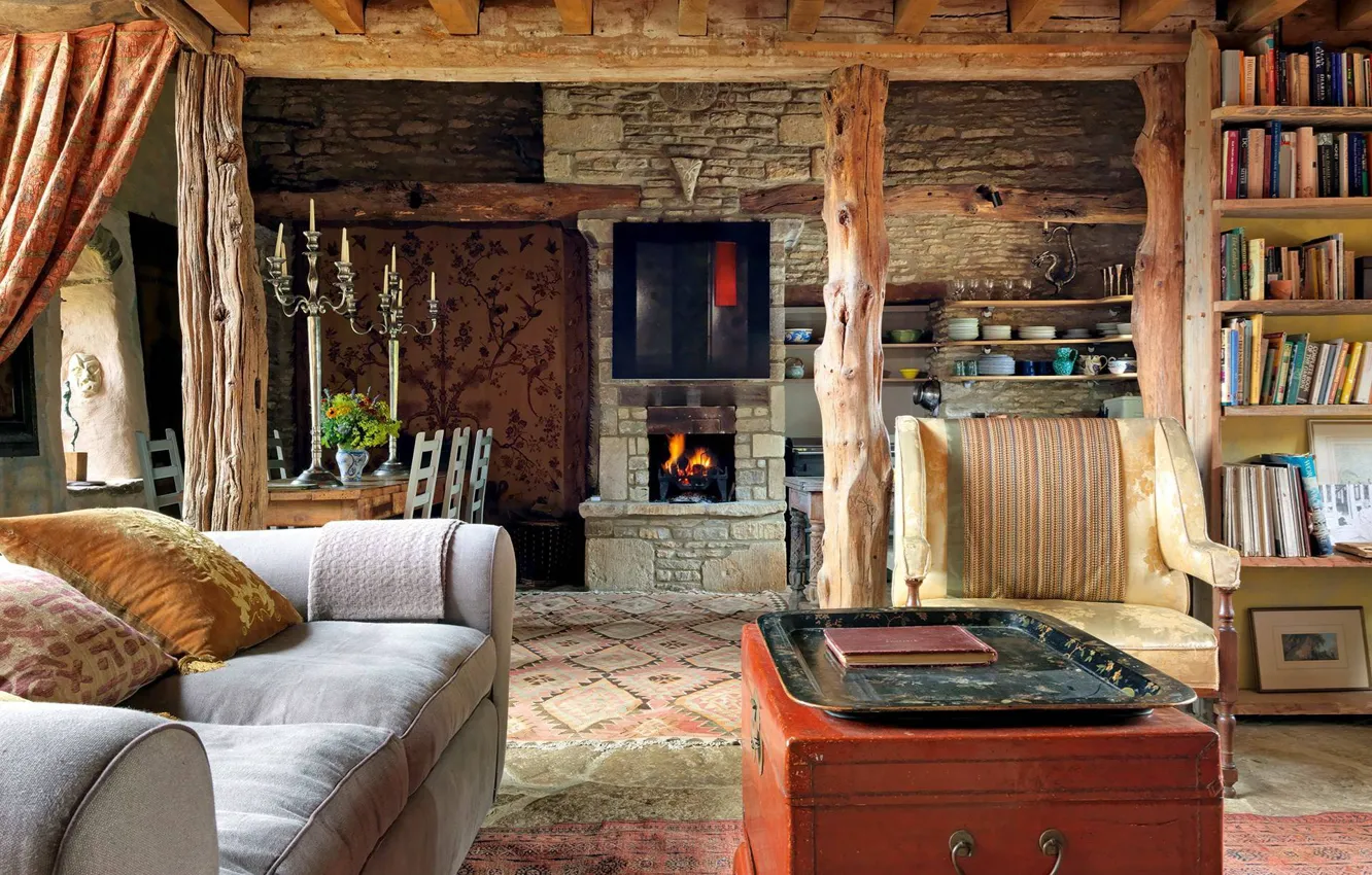 Photo wallpaper design, style, interior, kitchen, fireplace, library, living room, dining room