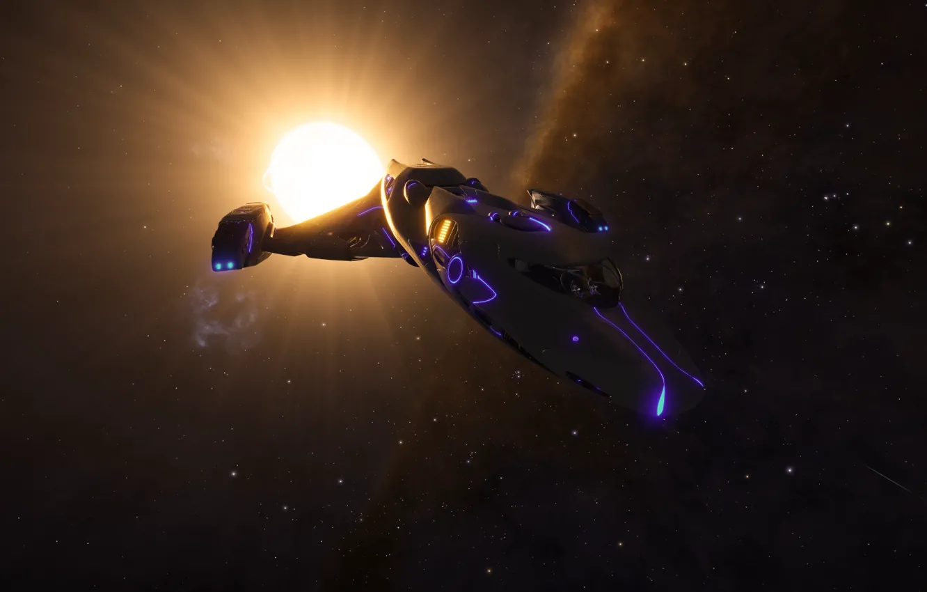 Photo wallpaper space, stars, light, spaceship, Elite: Dangerous