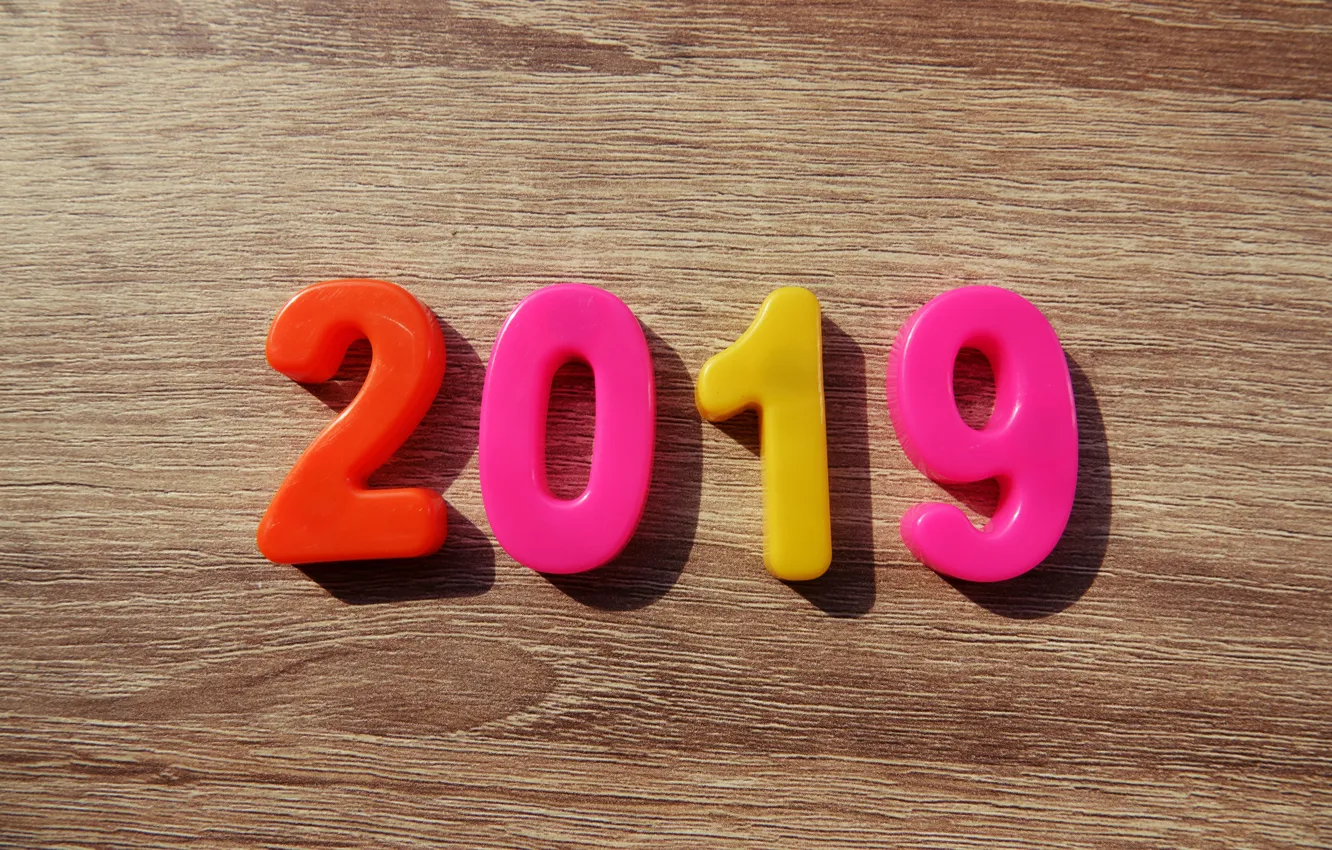 Photo wallpaper background, colorful, New Year, figures, wood, New Year, Happy, 2019