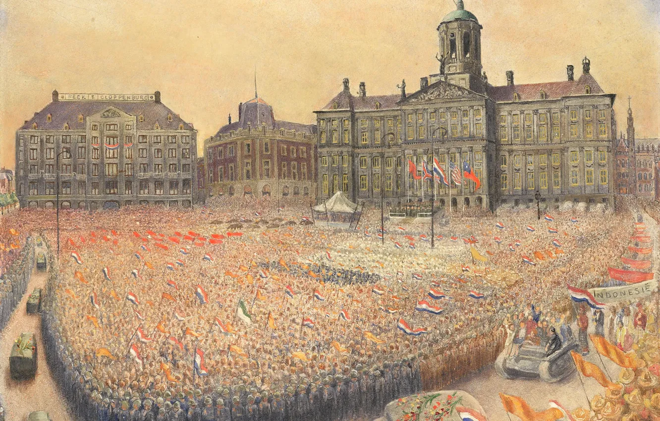Photo wallpaper Jan Gregoire, Ian Gregoire, Victory celebration on Dam Square may 9, 1945