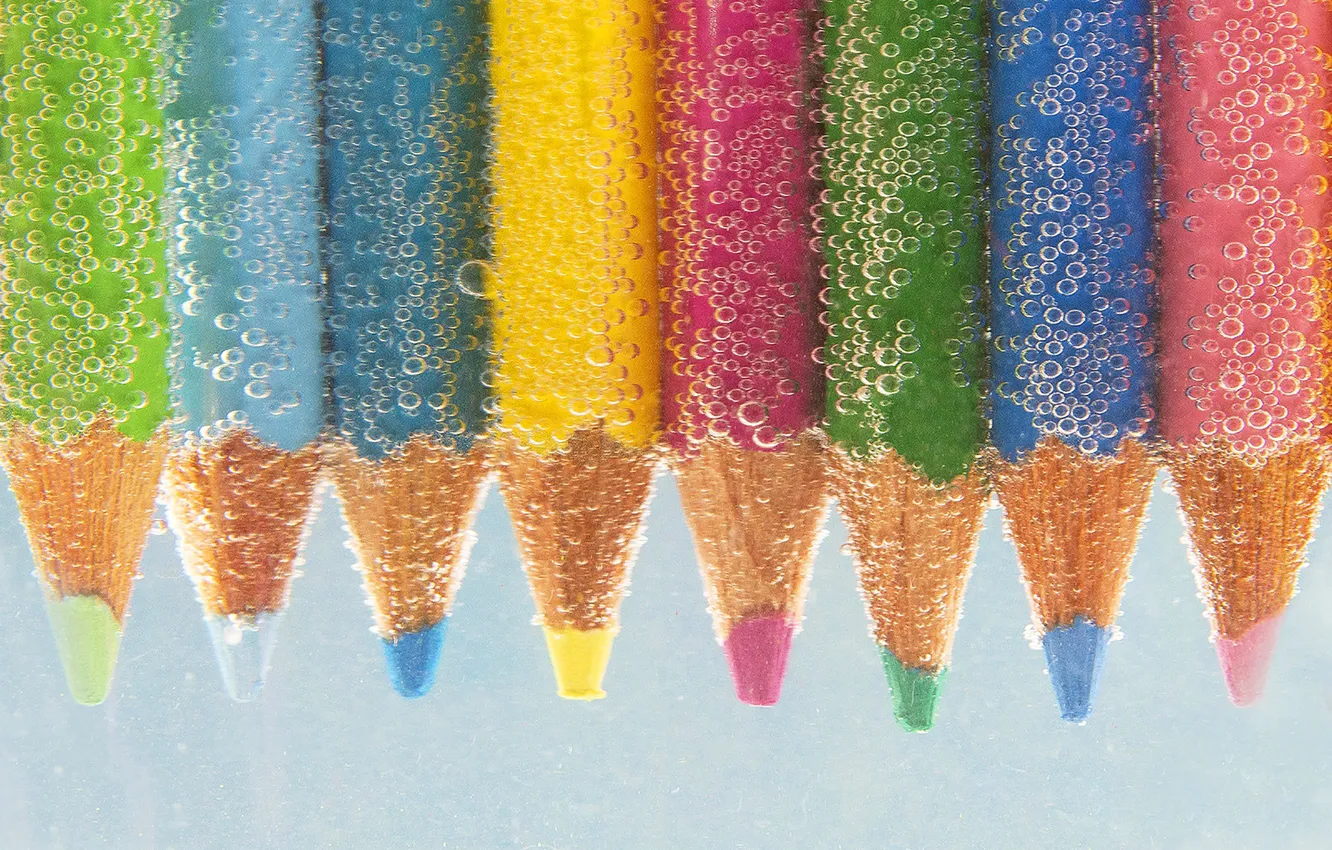 Photo wallpaper water, bubbles, pencils, the air