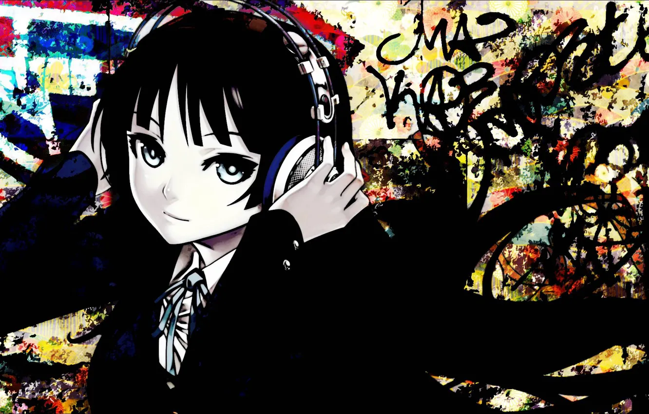 Photo wallpaper look, girl, headphones, k-on!, Cajon!