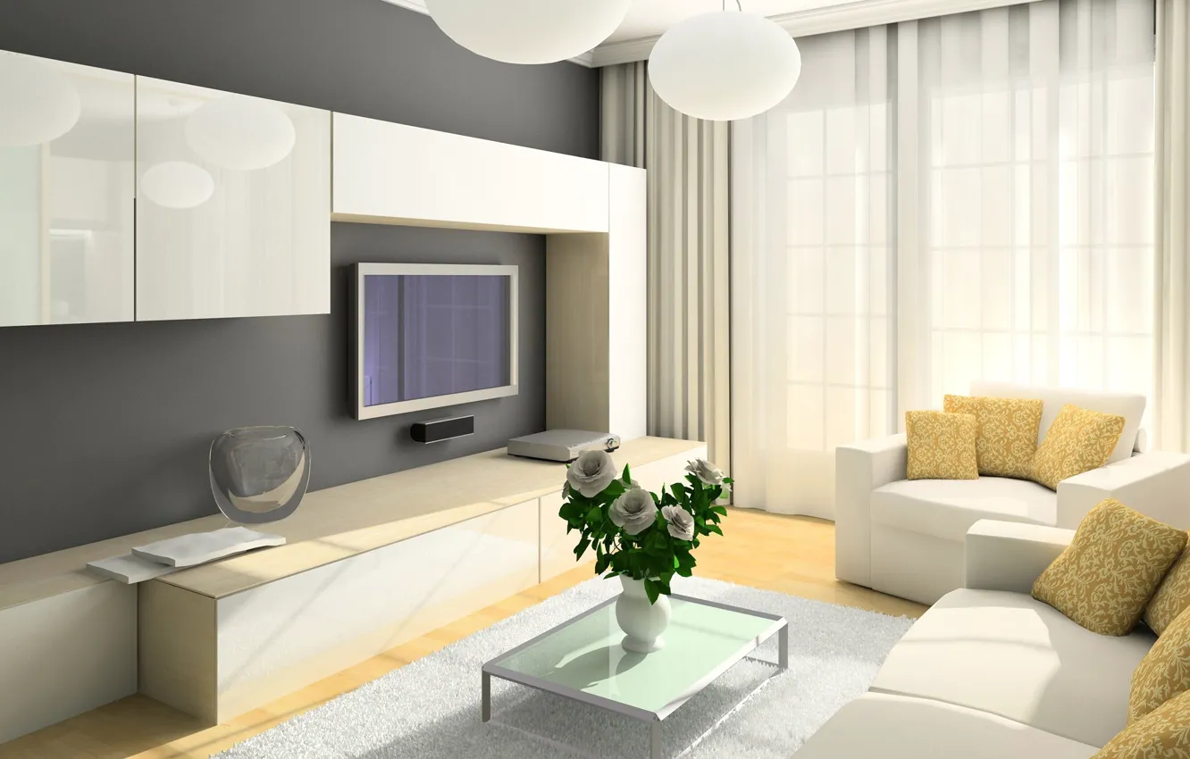 Photo wallpaper room, stylish, chair, living room