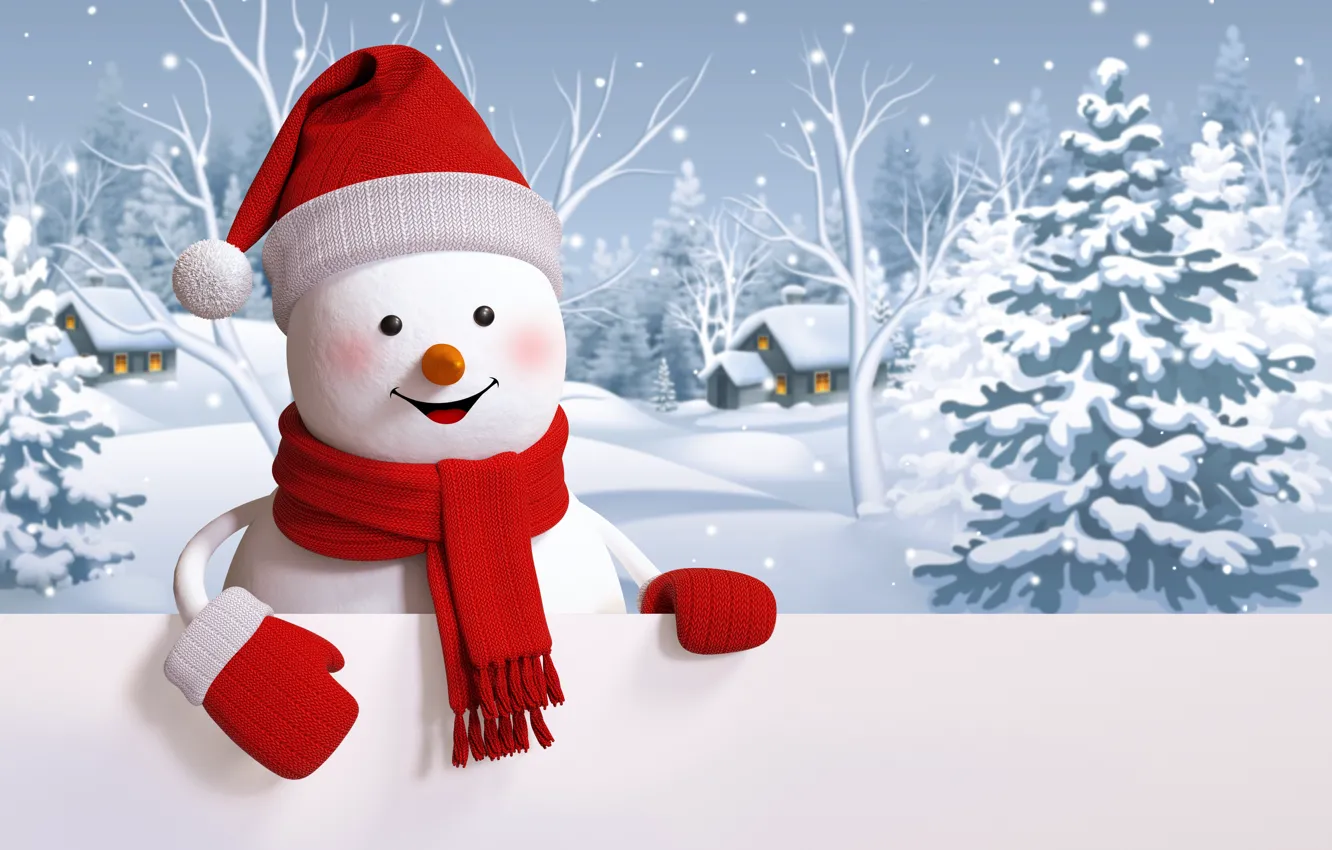 Photo wallpaper snowman, winter, snow, cute, snowman, Happy