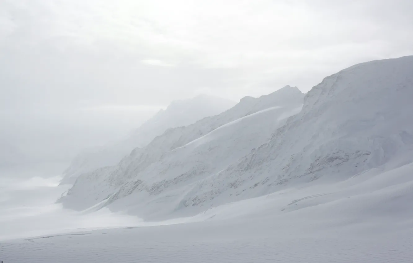 Photo wallpaper Winter, Mountains, Fog, Snow, Switzerland, Frost, Winter, Frost