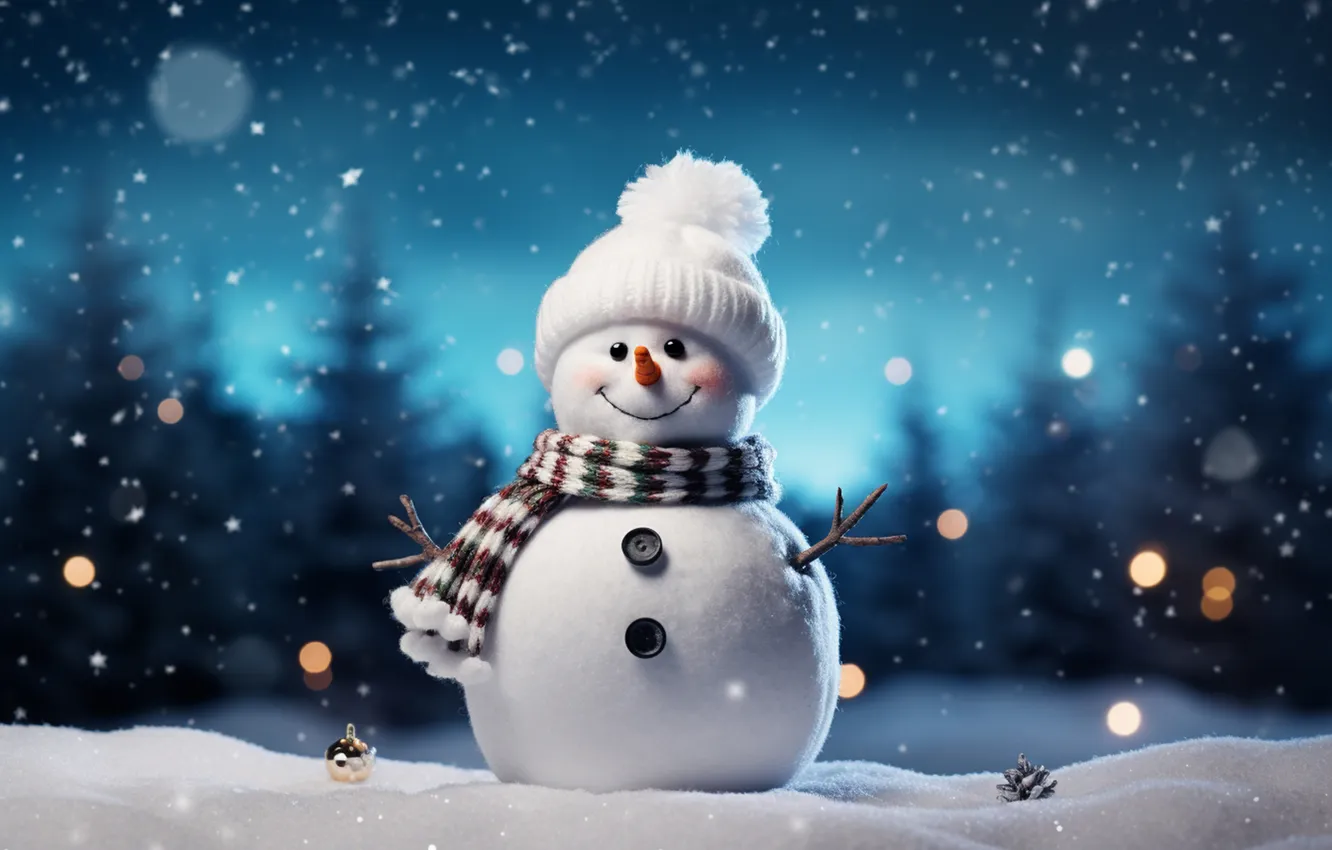 Photo wallpaper winter, snow, decoration, new year, Christmas, snowman, Christmas, winter