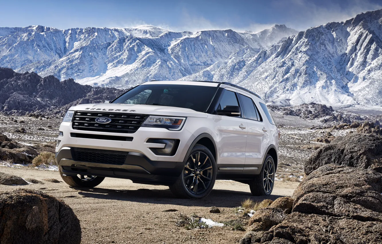 Photo wallpaper mountains, stones, Ford, Sport, Explorer, 2015, XLT