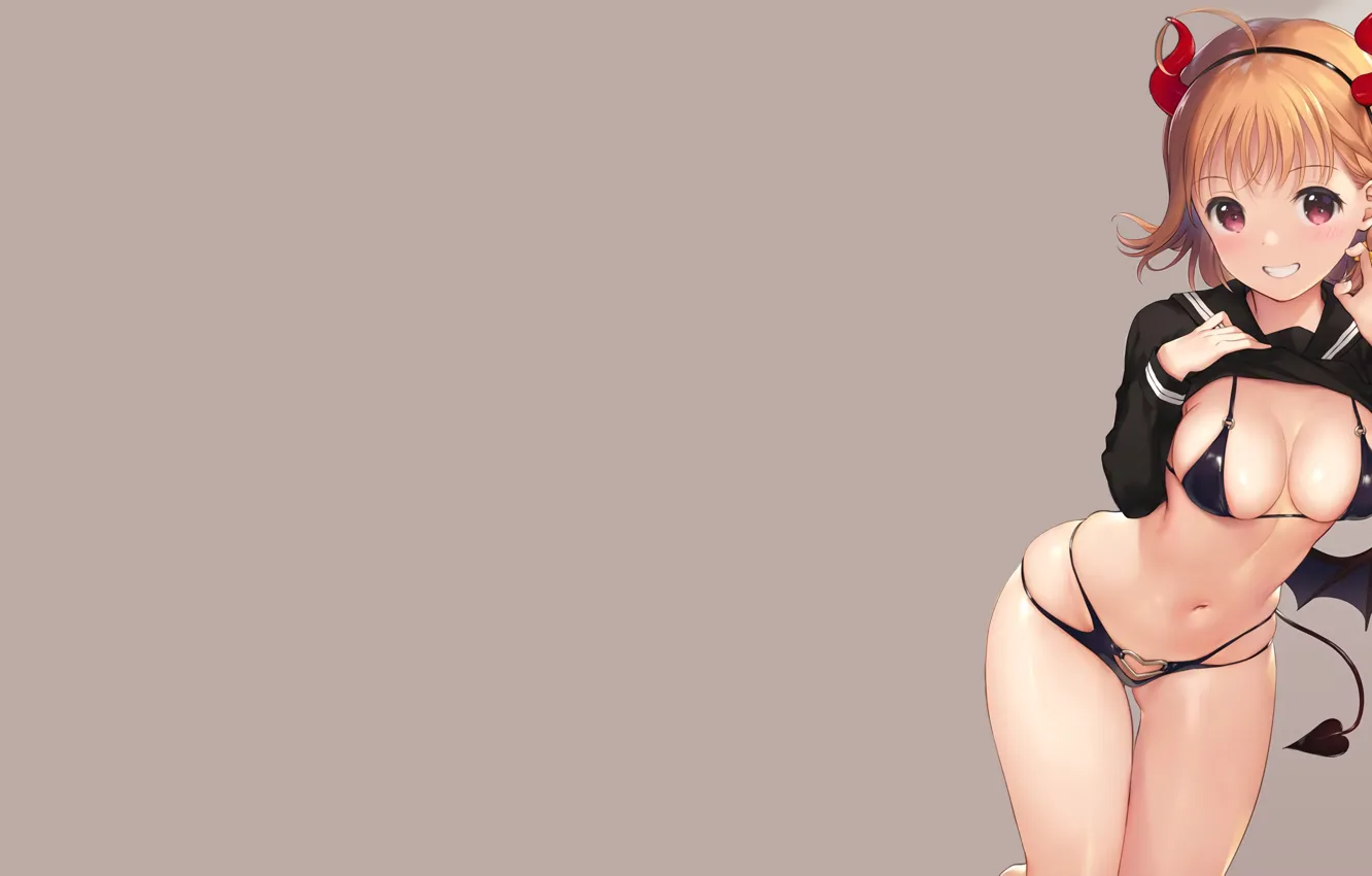 Photo wallpaper girl, sexy, cleavage, boobs, anime, beautiful, short hair, pretty