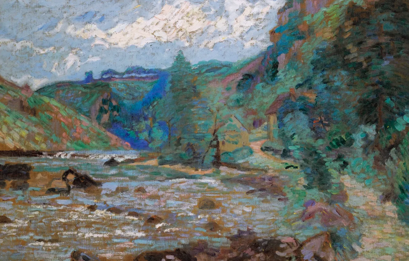 Photo wallpaper landscape, river, picture, Arman Hyomin, Armand Guillaumin, Mill Is My Mother Ill. Crozant