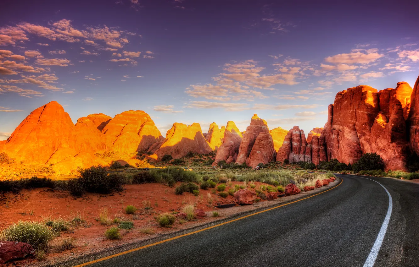 Photo wallpaper road, summer, rocks, desert, USA, USA, national Park, Utah