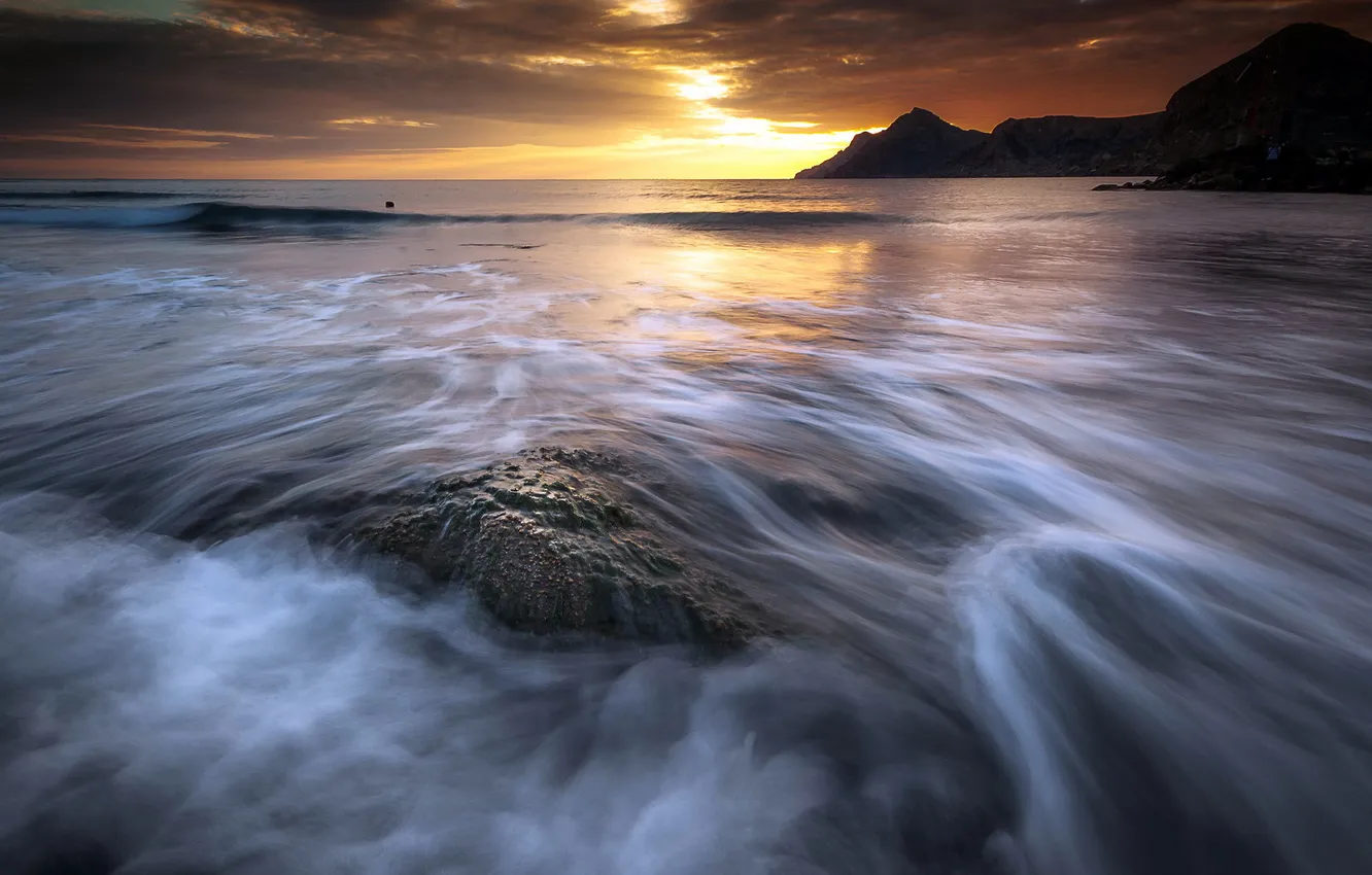 Photo wallpaper sea, landscape, sunset