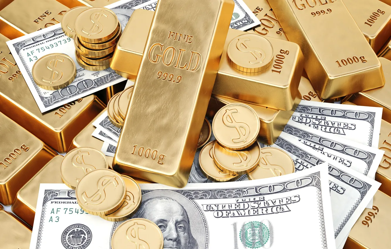 Photo wallpaper gold, money, dollars