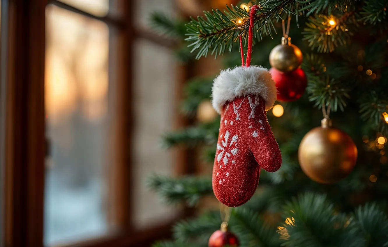 Photo wallpaper decoration, toy, tree, new year, Christmas, Christmas, mittens, tree