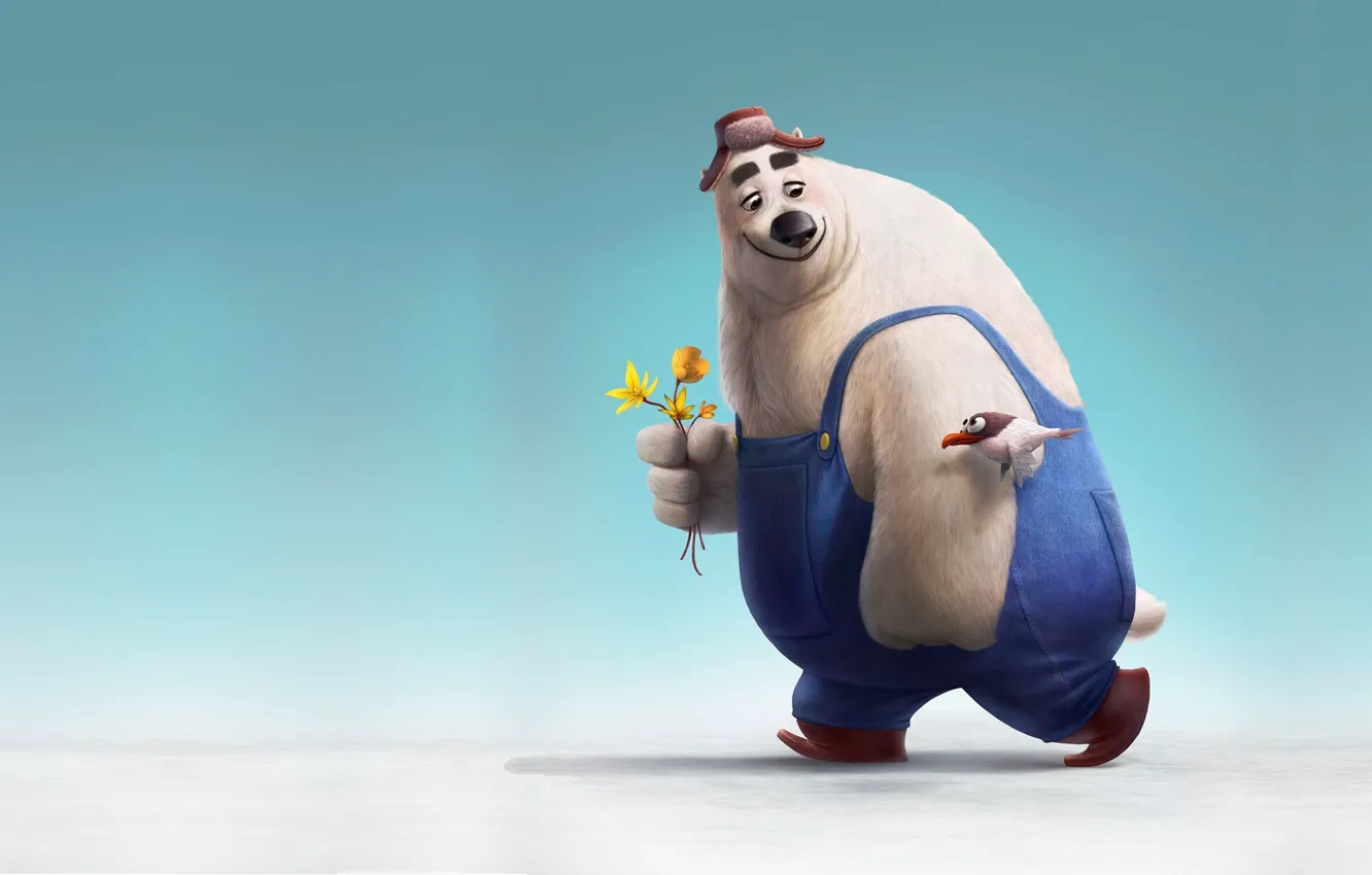 Photo wallpaper each, bear, friendship, bird, flowers, children's, Ellie Horie, Arctic Justice Thunder Squad