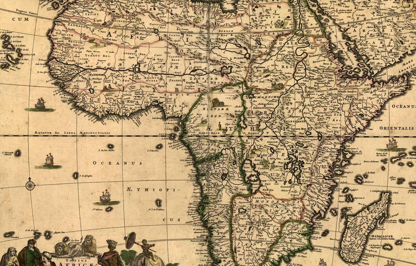 Photo wallpaper travel, map, Africa, geography, Frederick de wit, 1688