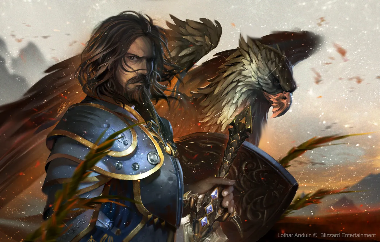 Photo wallpaper bird, eagle, people, art, male, World of Warcraft, blizzard, warcraft