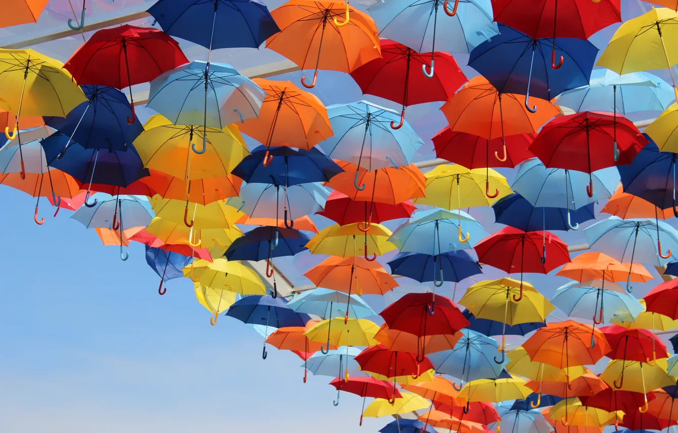 Photo wallpaper the sky, bright, umbrellas, colorful