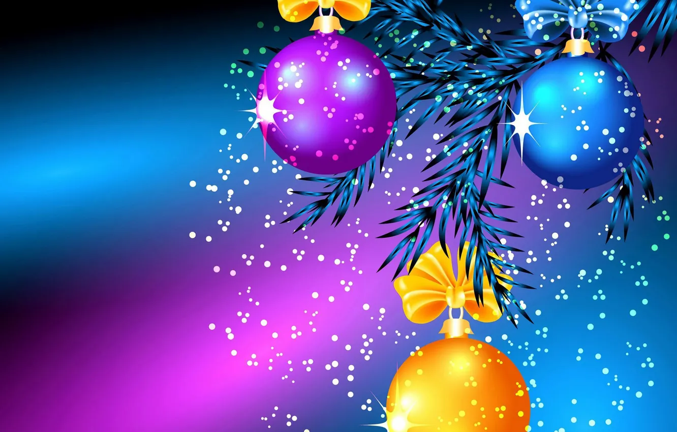 Photo wallpaper balls, light, needles, branches, glare, toy, Shine, new year