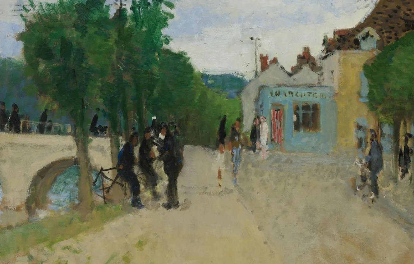 Photo wallpaper picture, Village Street, Pierre Eugène Montesin, Pierre-Eugene Montezin