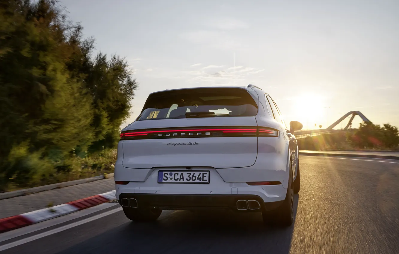 Photo wallpaper Porsche, Cayenne, rear view, Porsche Cayenne Turbo E-Hybrid