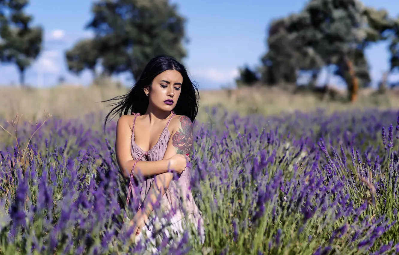 Photo wallpaper girl, lavender, Saray Higueras