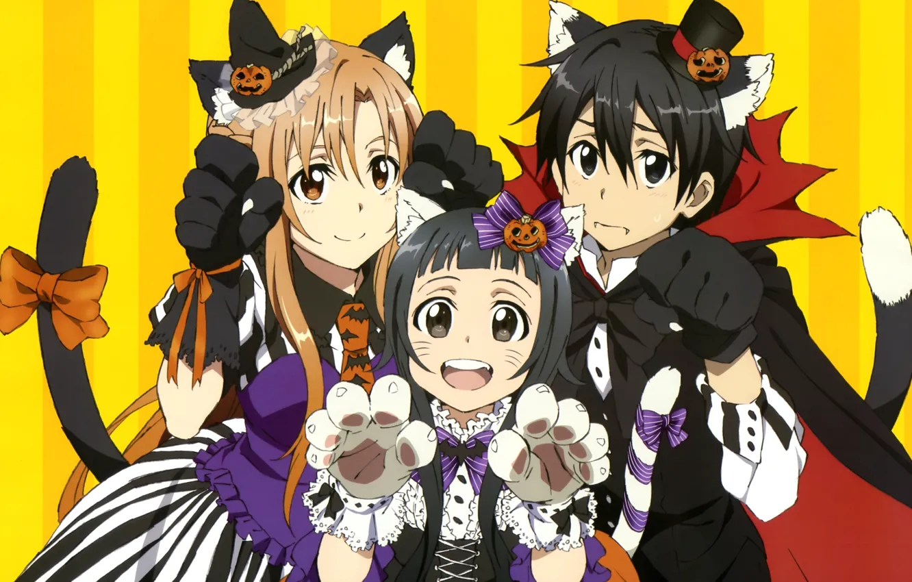 Photo wallpaper game, halloween, hat, nothing, anime, cat, tail, gothic