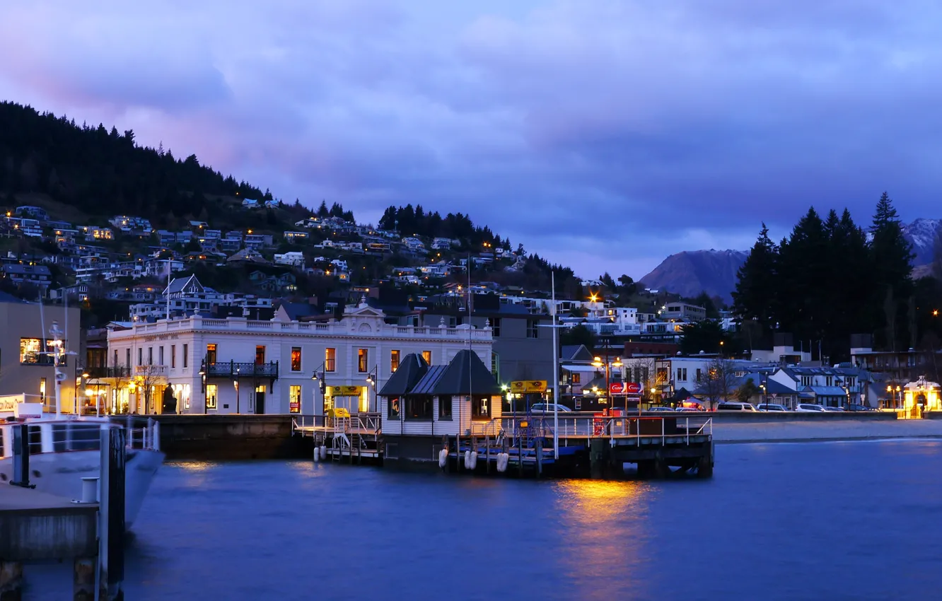 Photo wallpaper Marina, the evening, port, Queenstown, Queenstown