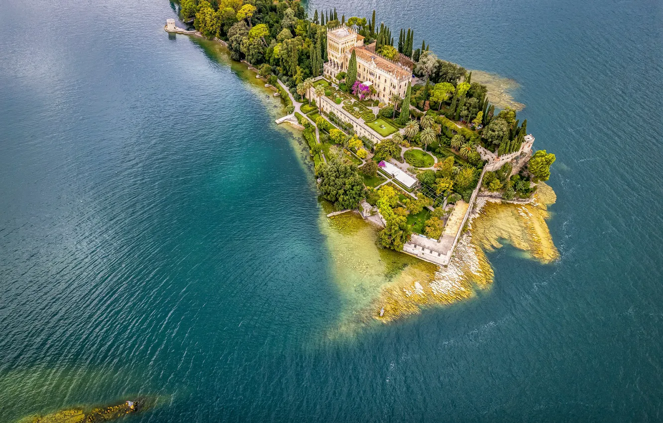 Photo wallpaper water, lake, Park, Villa, island, garden, Italy, Italy
